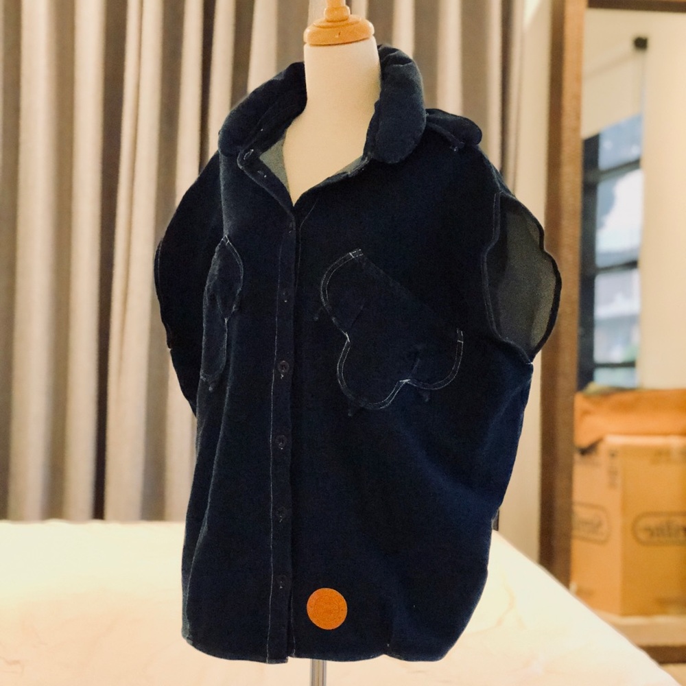 Oversized Puffy Collar Japanese Denim Vest Jacket